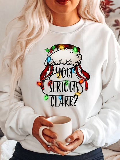 Cozy Festive Graphic Print Crew Neck Sweatshirt - Soft Casual Long Sleeve Drop Shoulder Design, Relaxed Fit, Women's Winter Clothing for Holiday Season