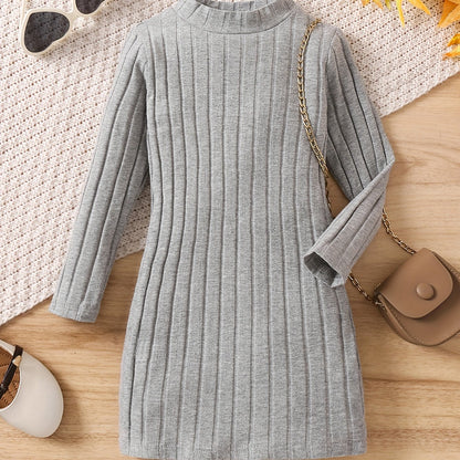 93% Cotton Elegant Ribbed Knit Long Sleeve Dress for Girls - Soft, Warm, and Breathable Fabric - Perfect for Fall, Winter, and Christmas Gift Ideas