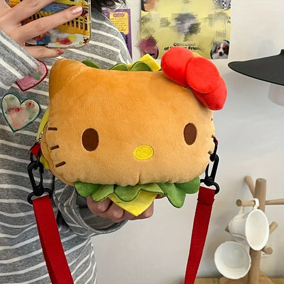 Hello Kitty Plush Bag Kawaii Crossbody Bag Cartoon Hamburg Style Anime Handbags High-Capacity Kawaii Hello Kitty Bag Gifts