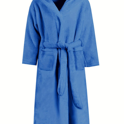 Mens Fleece Robe - Ultra-Soft, Thick, and Plush Solid Fleece with Stylish Hood, Adjustable Lace-Up Front, and Convenient Pocket - Perfect for Lounging Around the House, Post-Shower Relaxation, and Cold Winter Nights