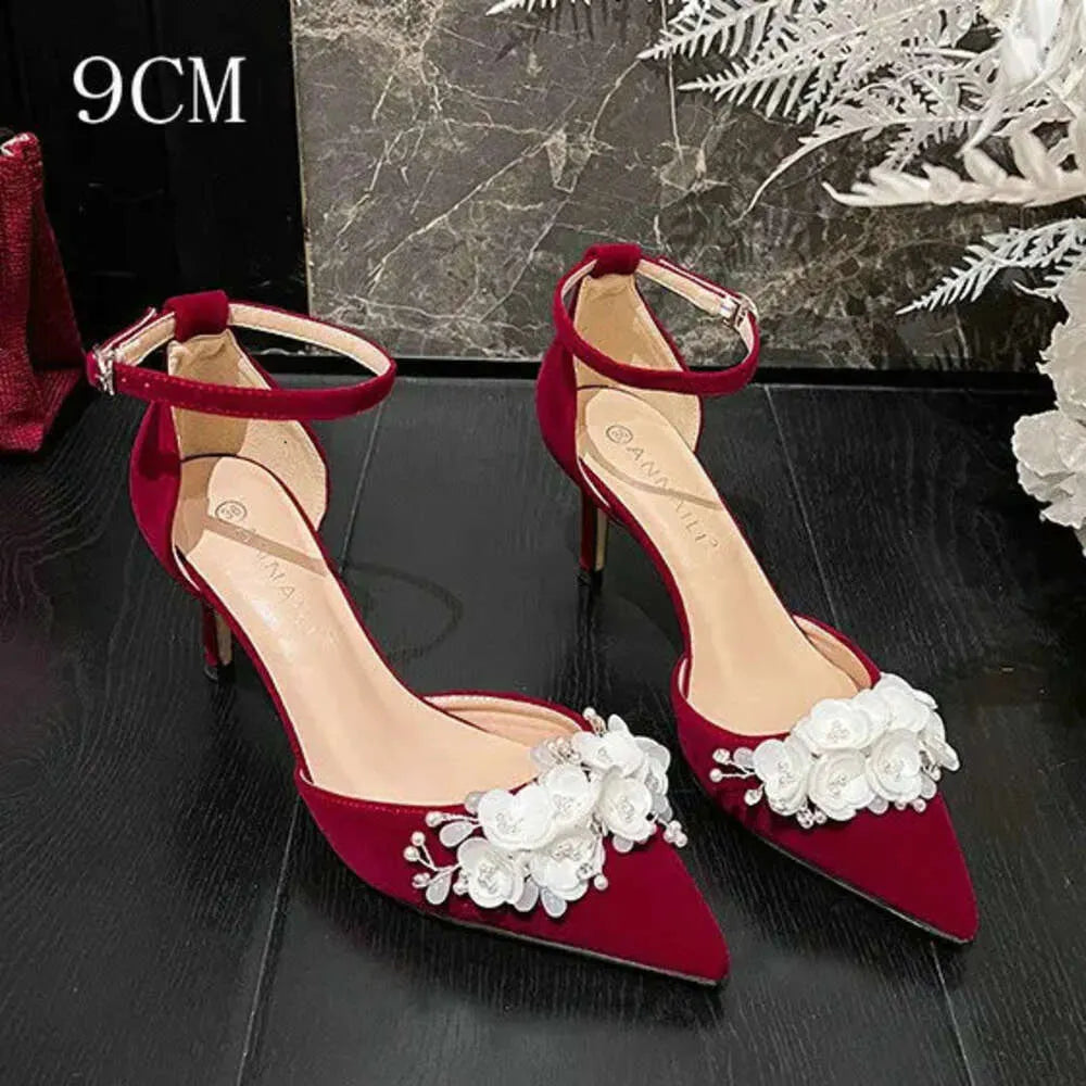 Women New Satin White Flower High Heels Wedding Bridal Shoes Fashion Pumps Kq8