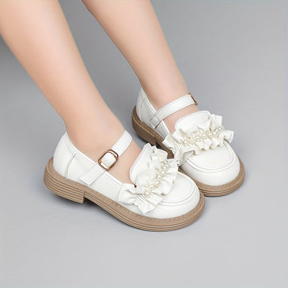 Chic & Comfy Girls' Princess Shoes - Cute Bowknot, Solid Color, All-Season with Hook-and-loop Fastener Closure, Faux Leather