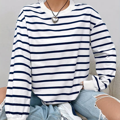 Chic Striped Pullover Sweater - Soft Crew Neck, Fashion Print, Warm Knit - Perfect for Womens Autumn & Winter Style