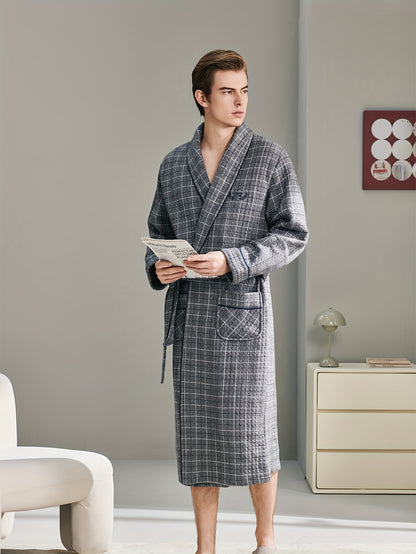 FARO Men's Winter Sleepwear Set: Cozy Cotton V-Neck Bathrobe with Letter Embroidery and Long Sleeves