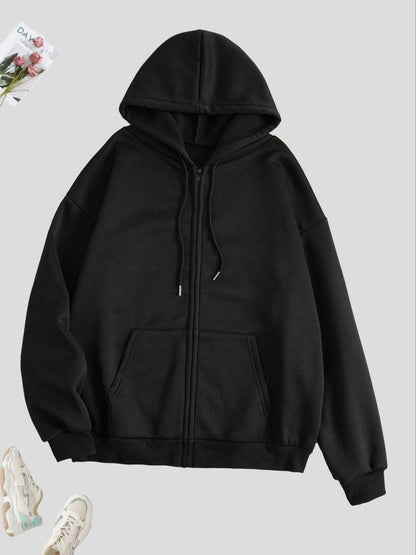 Cozy Long Sleeve Solid Color Hoodie - Soft Micro Elasticity Polyester Fabric, Drawstring Hood, Two Pockets, Machine Washable - Perfect for Spring and Fall Casual Wear