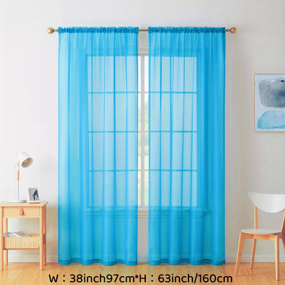 2pcs Sheer Curtain Voile Window Treatment Rod Pocket Curtain Panels For Kitchen, Bedroom And Living Room Home Decor