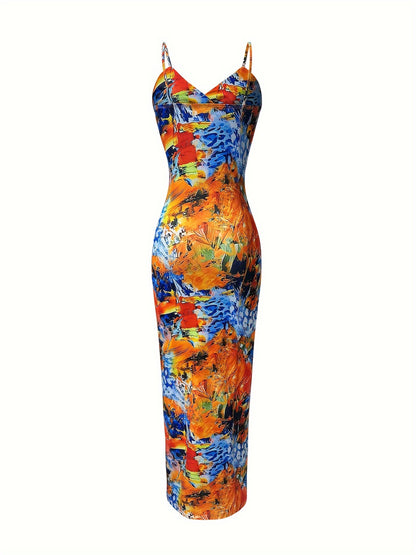 IKEARLAX Elegant Floral Knit Slip Dress for Women - Sexy Split Thigh, Machine Washable, Perfect for Spring to Fall