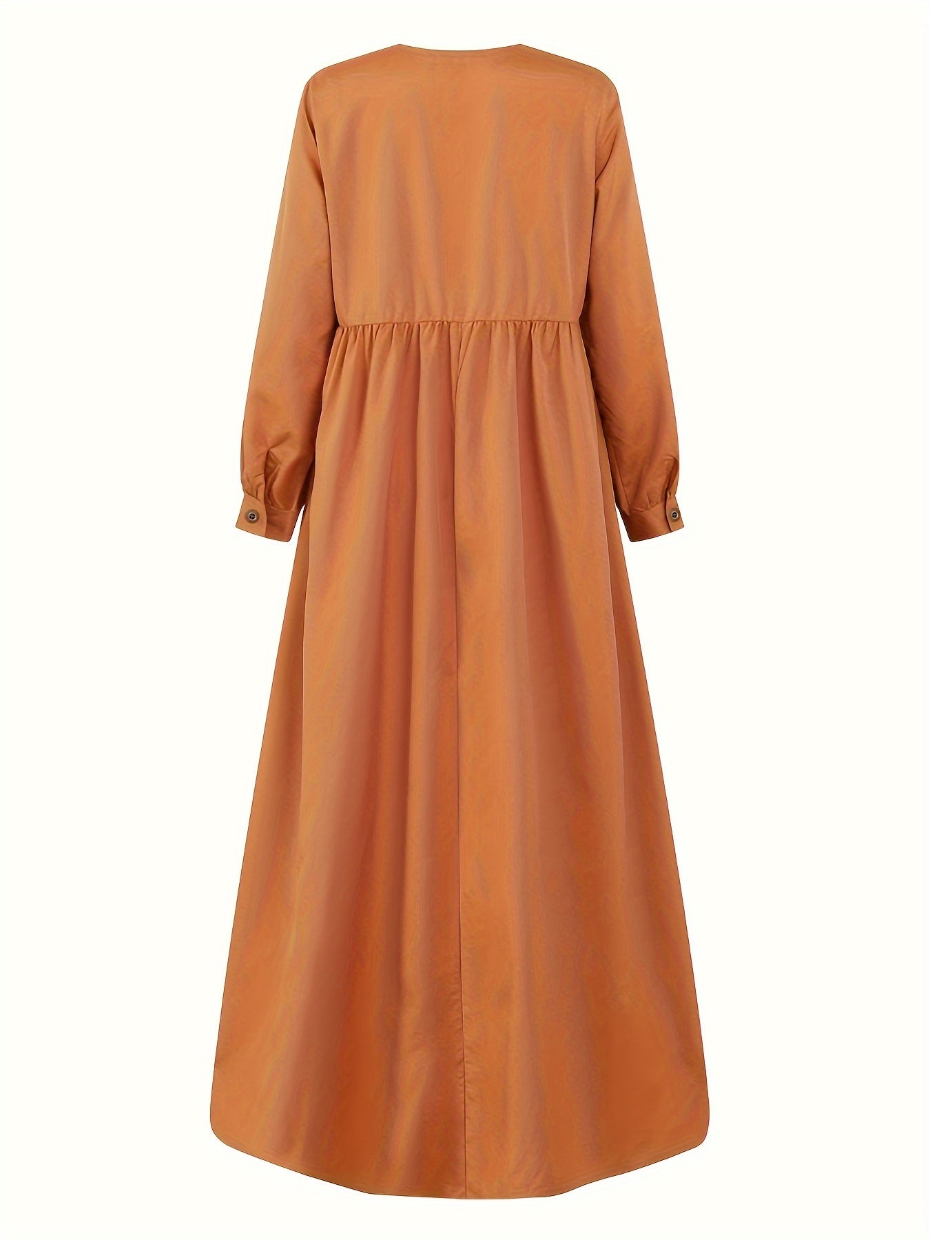 Elegant Puff Sleeve Maxi Dress - Ruched Button Detail - Versatile for Ramadan & Special Occasions - Women's Fashion