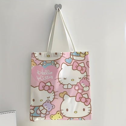 Kawaii Hello Kitty Tote Bag - Fashionable Anime Shoulder Bag with Adorable Design, Spacious for Books & Shopping, Perfect for School & Casual Wear