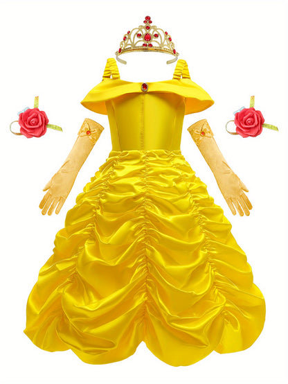 Girl's Princess Dress With Accessories Set, Multiple Choices, Fairy Tale Character Cosplay Costume, Kids Clothes For Halloween Holiday Party Prom Birthday Performance, As Gift