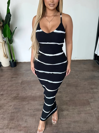 IKEARLAX Flattering Striped Cami Maxi Dress - Spaghetti Strap Bodycon for Vacation Chic - Womens Summer Wardrobe Essential