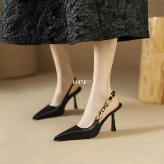 Sandals Autumn Fashion Sandals Metal Hollow Out Womens Pump Elegant Pointed High Heels High Heels Shallow Office Womens Shoes Sling XW6.5