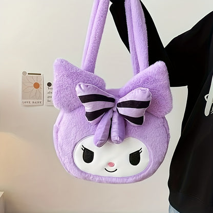 Kuromi Charm - Adorable Cartoon Shoulder Bag - Soft Plush Toy Tote with Luxurious Faux Fur for Fashion-Forward Anime Fans