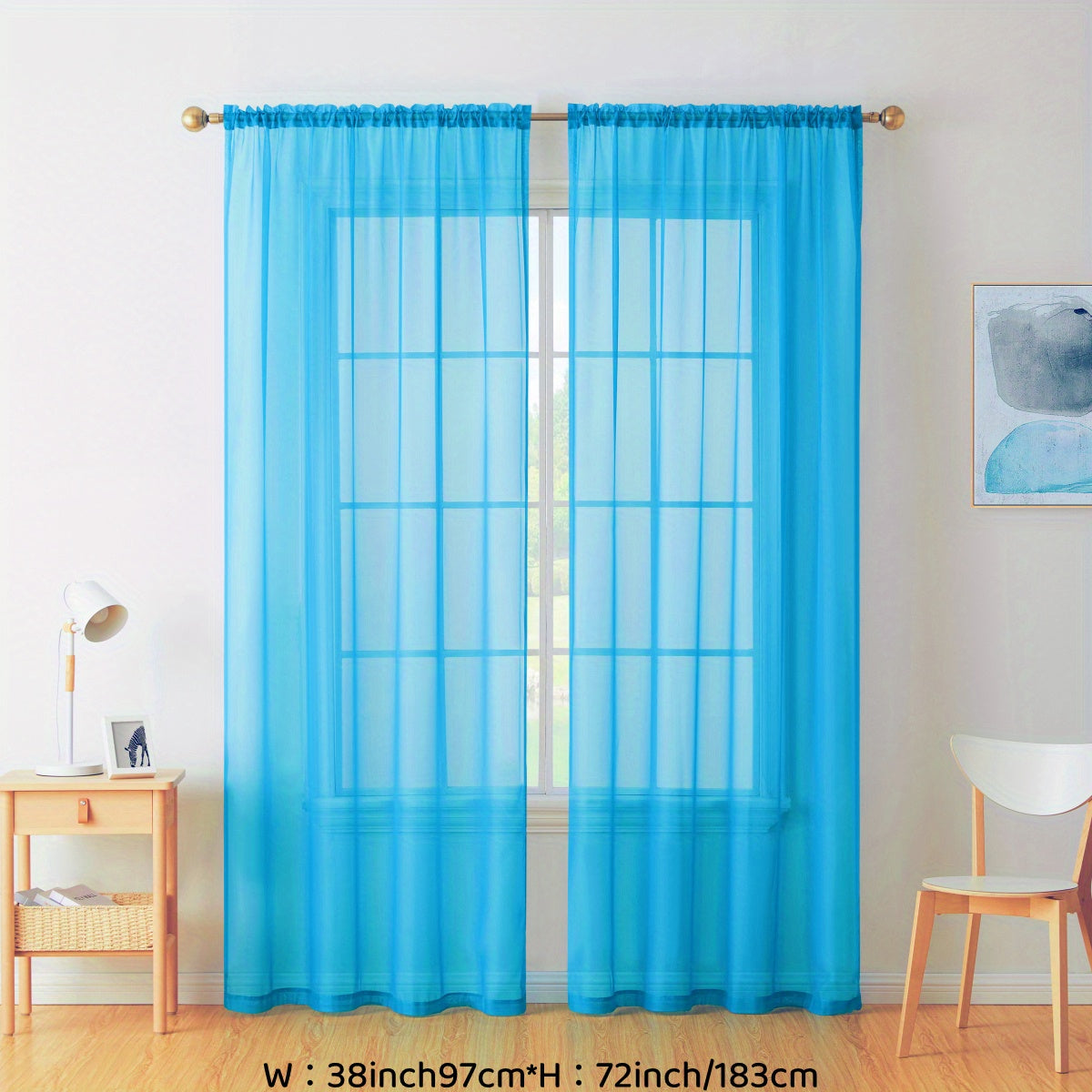 2pcs Sheer Curtain Voile Window Treatment Rod Pocket Curtain Panels For Kitchen, Bedroom And Living Room Home Decor