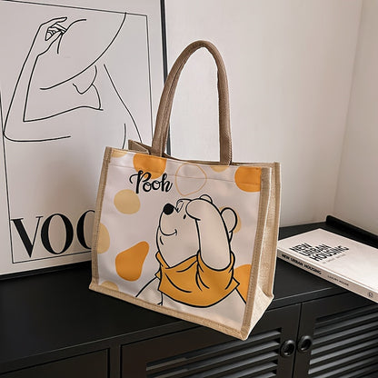 Disney Winnie The Pooh Shoulder Bag Cartoon Commuting Tote Bag Large Capacity Women's Handheld Bento Bag