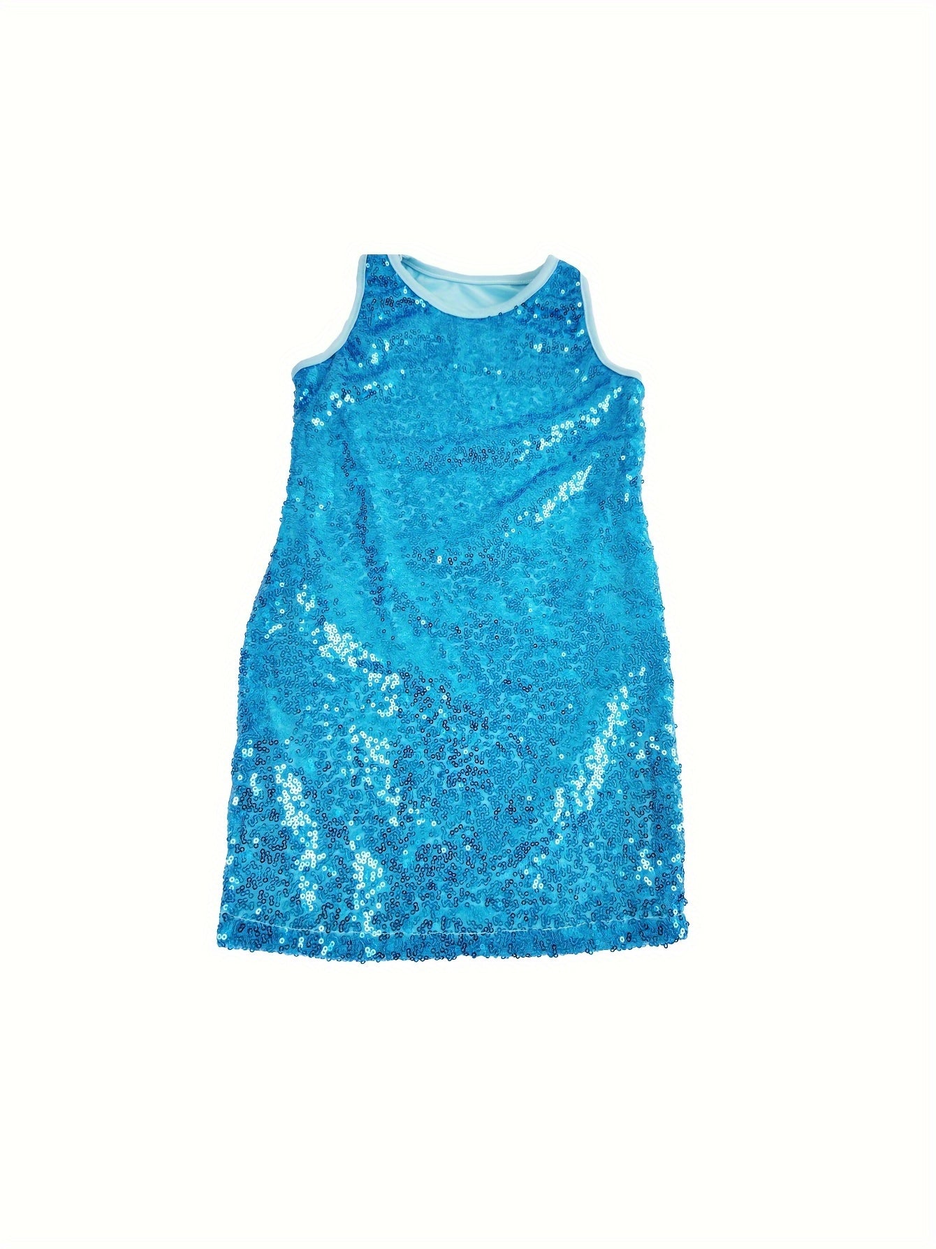 Glitzy Sparkling Sequin Dress for Girls - Crew Neck, Sleeveless, Perfect for Prom, Parties & Performances - A Glamorous Gift for Special Occasions