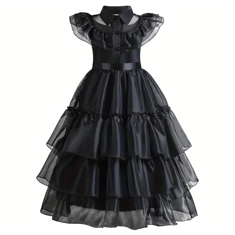 Girls' Sleeveless Ruffled Trim Dress - V-Neck, Button Front, Perfect for Halloween Party and Summer Outfit