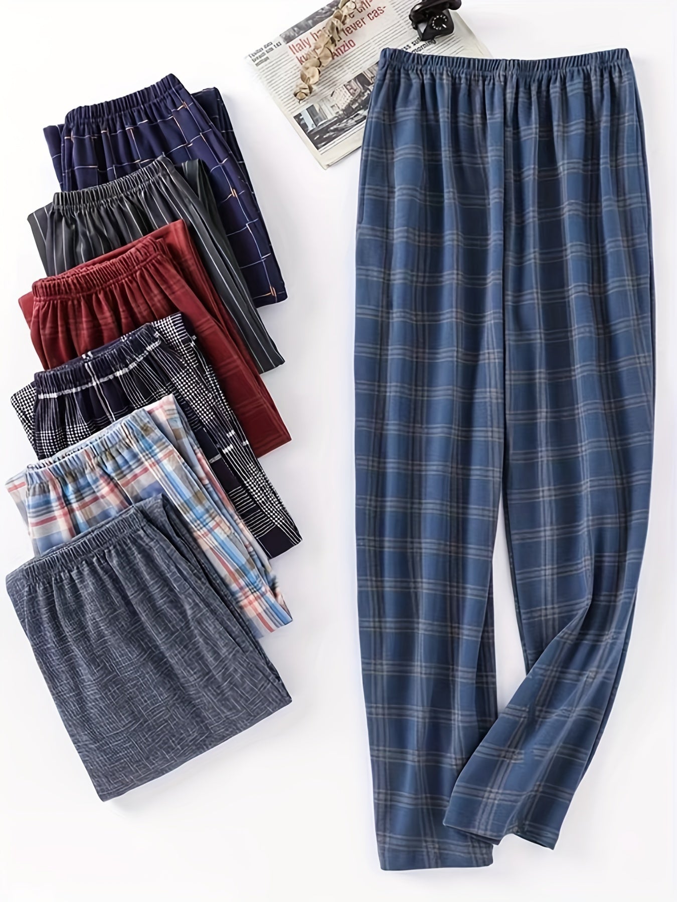 Men's Trendy Plaid Loose Pajama Pants, Stylish All-match Pants, Comfy & Breathable For Autumn And Winter