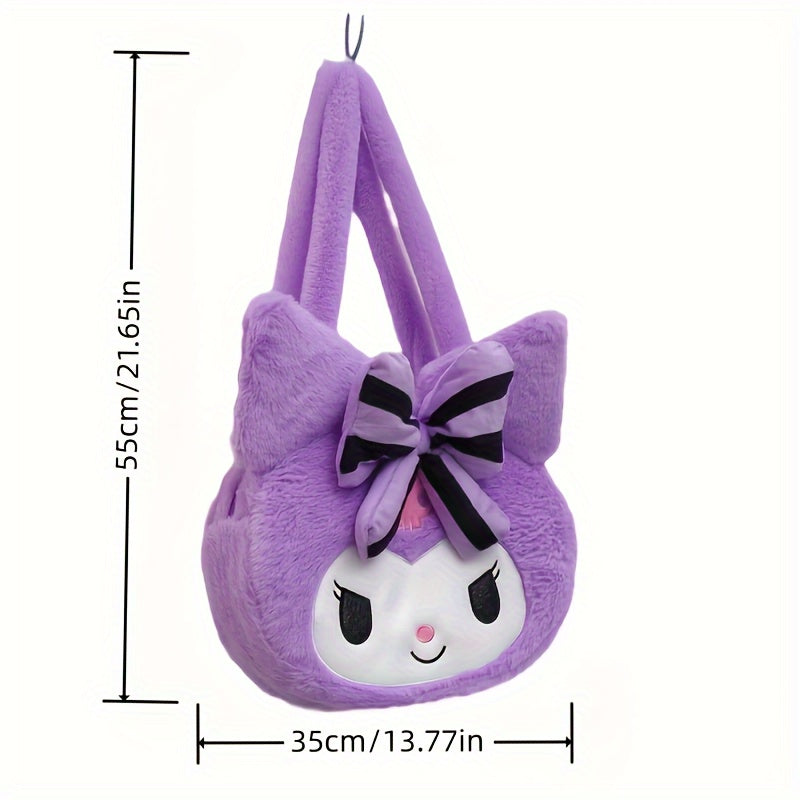 Kuromi Charm - Adorable Cartoon Shoulder Bag - Soft Plush Toy Tote with Luxurious Faux Fur for Fashion-Forward Anime Fans