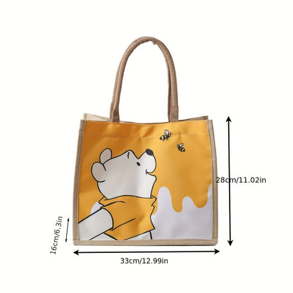 Disney Winnie The Pooh Shoulder Bag Cartoon Commuting Tote Bag Large Capacity Women's Handheld Bento Bag