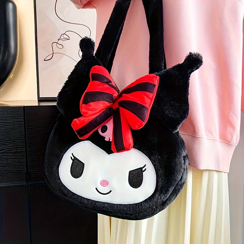 Kuromi Charm - Adorable Cartoon Shoulder Bag - Soft Plush Toy Tote with Luxurious Faux Fur for Fashion-Forward Anime Fans