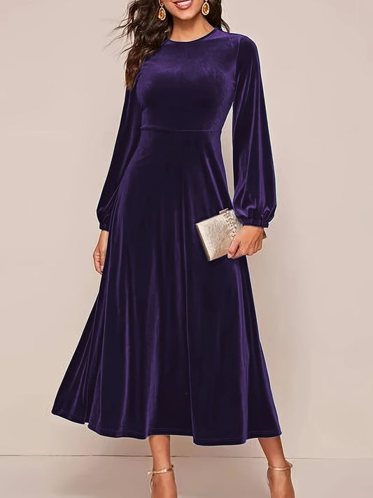 Stylish Crew Neck A-Line Long Sleeve Dress - Elegant Women's Dresses for Spring & Fall Seasons - Comfortable, Flattering, and Versatile Clothing for Various Occasions