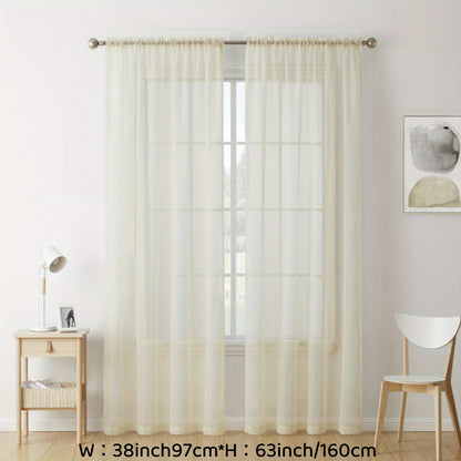 2pcs Sheer Curtain Voile Window Treatment Rod Pocket Curtain Panels For Kitchen, Bedroom And Living Room Home Decor