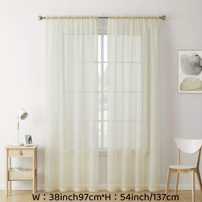 2pcs Sheer Curtain Voile Window Treatment Rod Pocket Curtain Panels For Kitchen, Bedroom And Living Room Home Decor