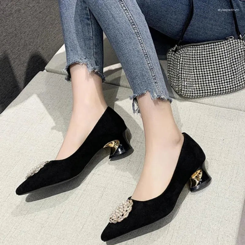 Dress Shoes  Womens Pumps Solid Pointed Toe Suede Chunky High Heels Rhinestone Decoration Party Gladiator 35-43 Kopmkp Fashion