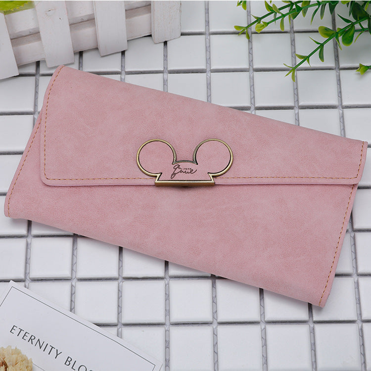 New Korean Style Frosted Long Wallet QQ Mouse Oblique Cover Wallet 3 Fold Women's Cute Long Wallet Wallet