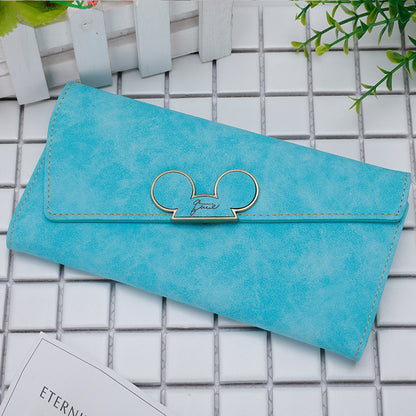 New Korean Style Frosted Long Wallet QQ Mouse Oblique Cover Wallet 3 Fold Women's Cute Long Wallet Wallet