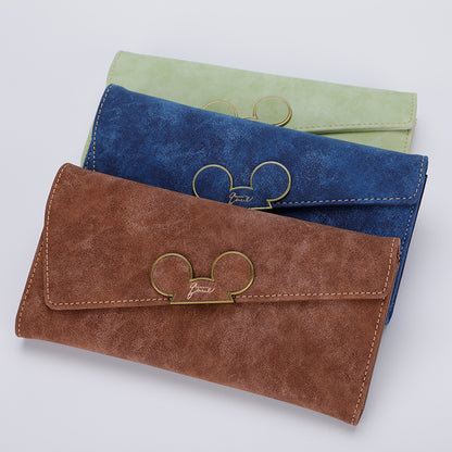 New Korean Style Frosted Long Wallet QQ Mouse Oblique Cover Wallet 3 Fold Women's Cute Long Wallet Wallet