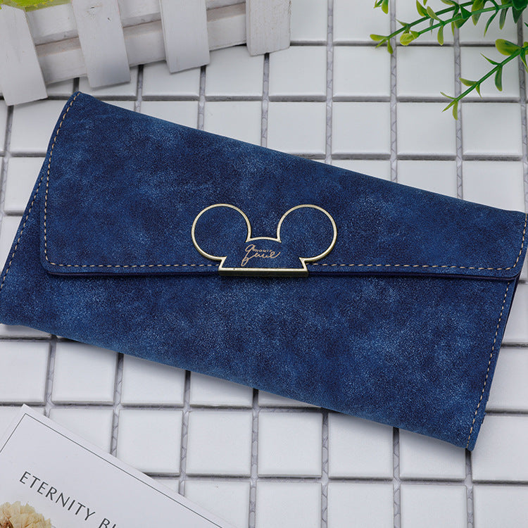 New Korean Style Frosted Long Wallet QQ Mouse Oblique Cover Wallet 3 Fold Women's Cute Long Wallet Wallet