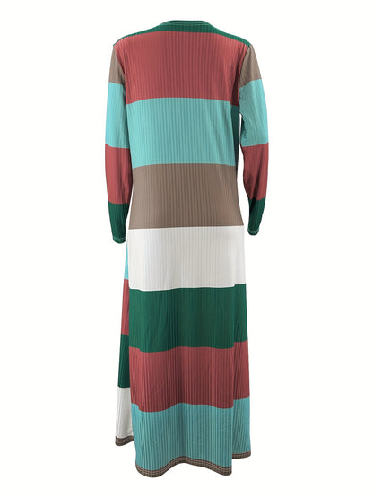 Striking Stripe Print Two-Piece Dress Ensemble - Sleeveless Tube Dress & Chic Long Sleeve Open Front Cardigan Outfit - A Fashion-Forward Must-Have for Womens Closet