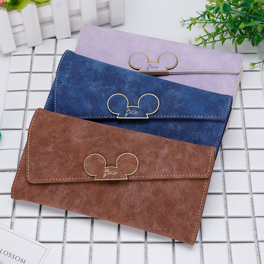 New Korean Style Frosted Long Wallet QQ Mouse Oblique Cover Wallet 3 Fold Women's Cute Long Wallet Wallet