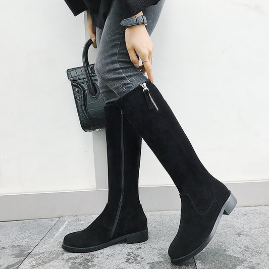 40414243 Large Size Shoes Knight Boots Winter below the Knee High Leg Boot HOTan and NEWn Foreign Trade Boots Chunky Heel Women's Genuine Leather Boots