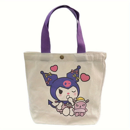 Charming Sanrio Character Canvas Tote Bag, Durable Cute Melody Kulomi Pachacoo Print, Spacious Portable Storage for School & Travel