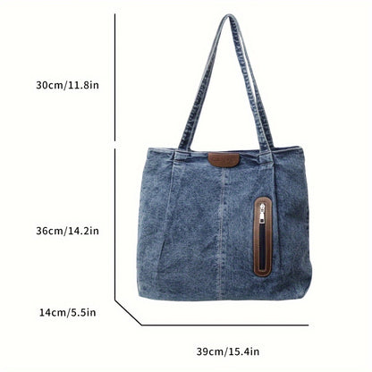 Chic Denim Crossbody Bag for Women - Trendy Shoulder Handbag with Zip Closure, Polyester Lined, Fashionable Contrast Color Design