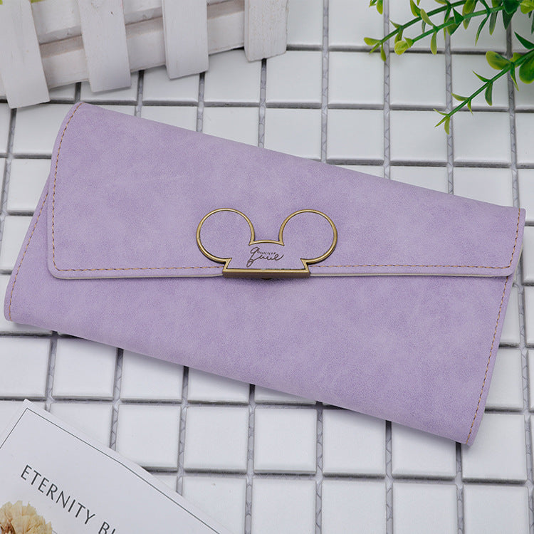 New Korean Style Frosted Long Wallet QQ Mouse Oblique Cover Wallet 3 Fold Women's Cute Long Wallet Wallet