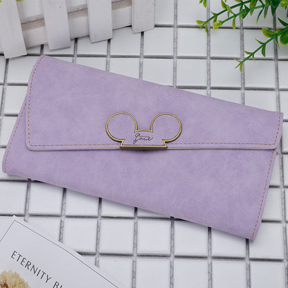 New Korean Style Frosted Long Wallet QQ Mouse Oblique Cover Wallet 3 Fold Women's Cute Long Wallet Wallet