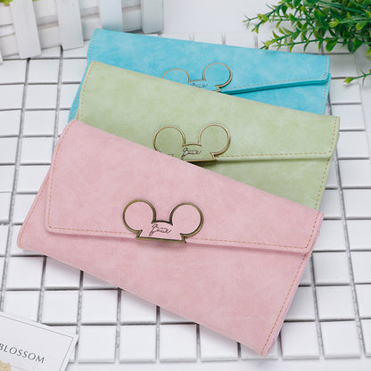 New Korean Style Frosted Long Wallet QQ Mouse Oblique Cover Wallet 3 Fold Women's Cute Long Wallet Wallet