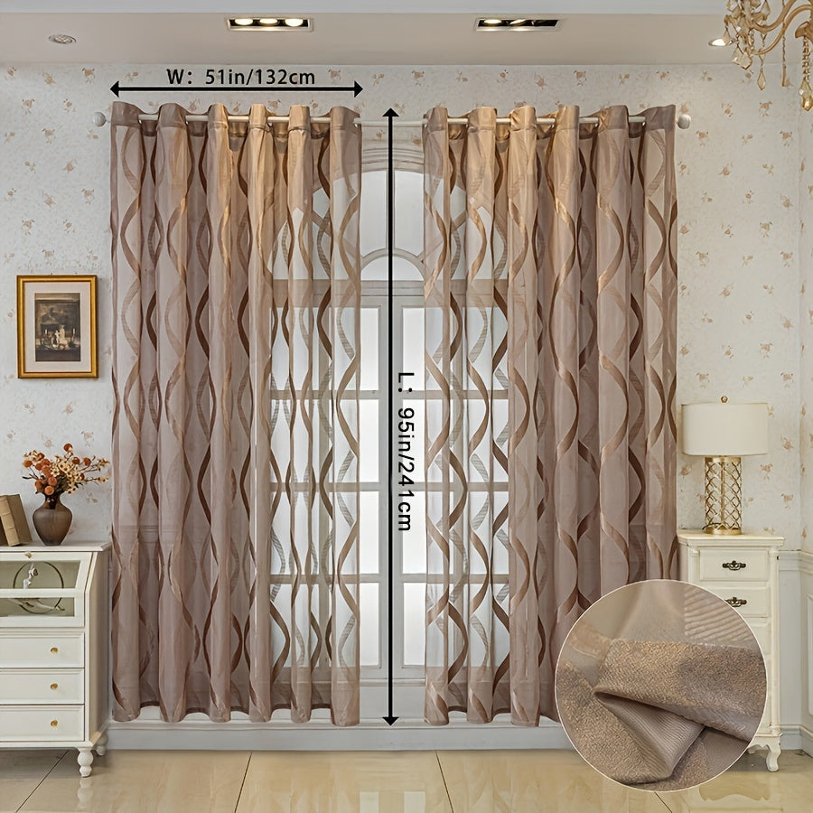 2pcs Brown Striped Sheer Curtains, Decorative Curtains Panels, For Bedroom Living Room, Home Decoration, Room Decoration