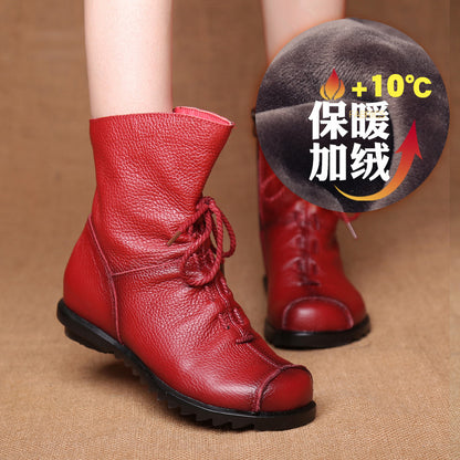 Popular Retro Original Leather Short Boots Warm Leather Boots Autumn and Winter New Low Heel Women's Boots Martin Boots Women One Piece Dropshipping