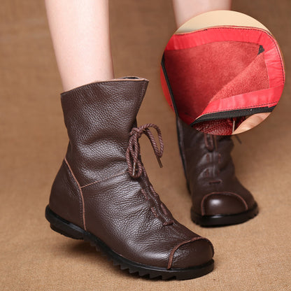 Popular Retro Original Leather Short Boots Warm Leather Boots Autumn and Winter New Low Heel Women's Boots Martin Boots Women One Piece Dropshipping