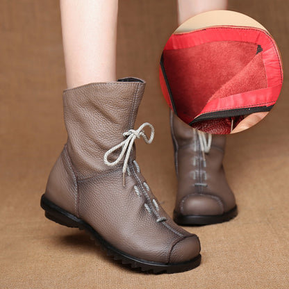 Popular Retro Original Leather Short Boots Warm Leather Boots Autumn and Winter New Low Heel Women's Boots Martin Boots Women One Piece Dropshipping