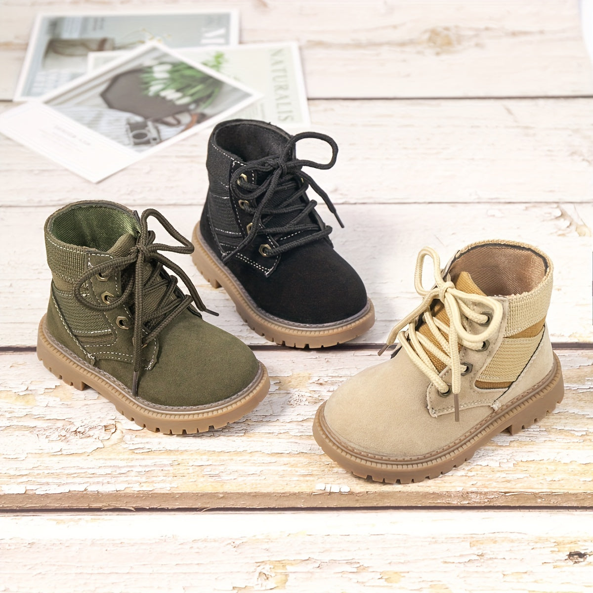 Classic Lace Up Boots For Boys Kids, Comfortable Non Slip Boots For Indoor Outdoor Travel, All Seasons