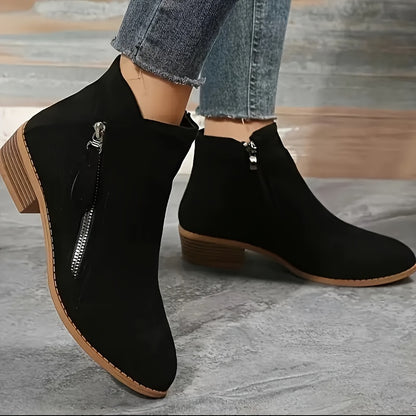 Womens Classic Low Heel Ankle Boots - Comfortable Side Zipper Shorties - Durable Stacked Heels for Casual Koningsdag Style