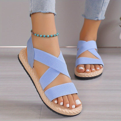 Elegant Women's Flat Sandals – Comfy Slip-On Design, Elastic Ankle Strap for All-Day Wear, Versatile Solid Color, Open-Toe