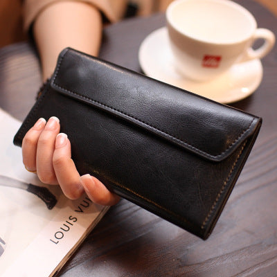 2024 New Hotan and Newn Famous Long Wallet Women's Leather Buckle Simple Business Cowhide Thin Wallet Card Fashion