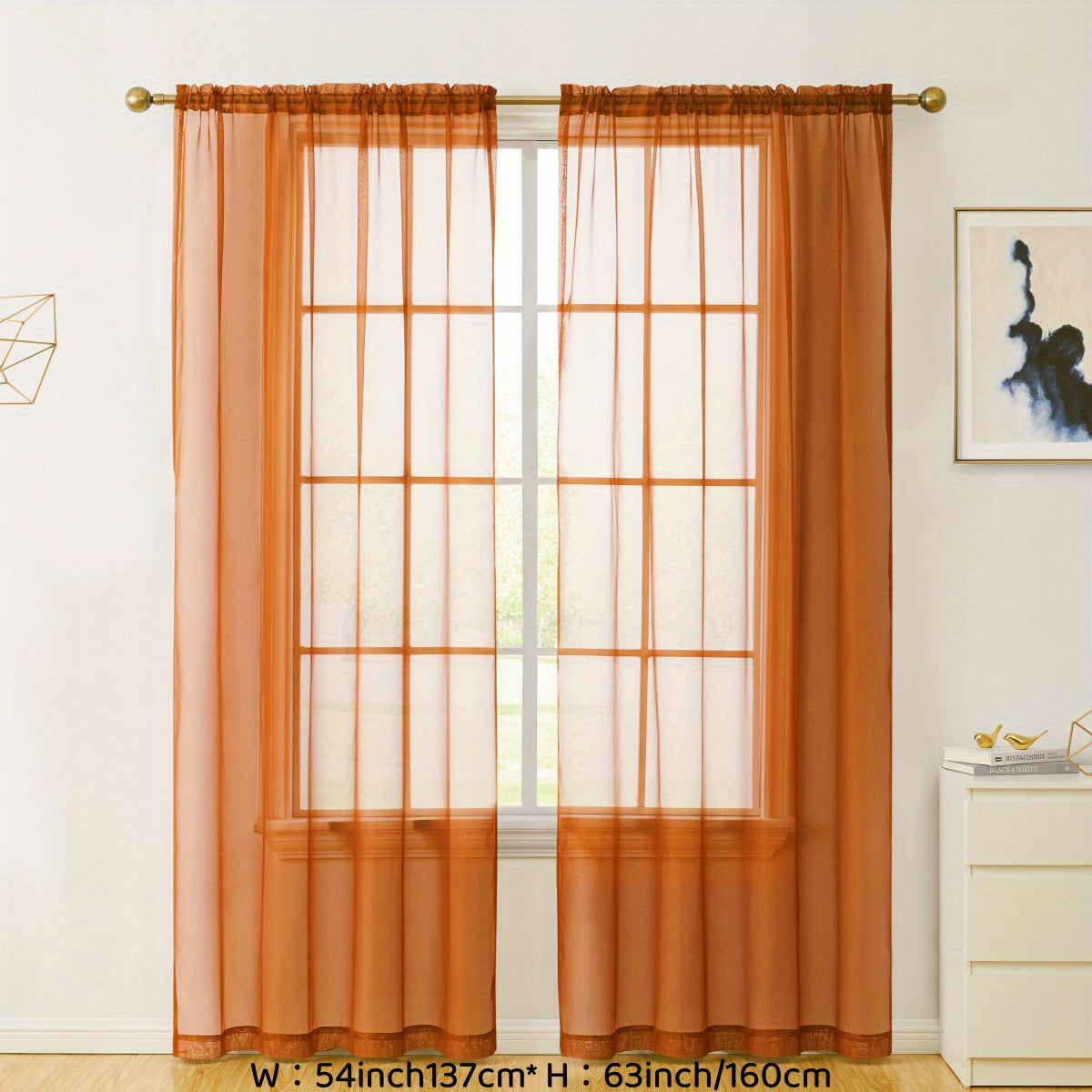 2pcs Sheer Curtain Voile Window Treatment Rod Pocket Curtain Panels For Kitchen, Bedroom And Living Room Home Decor